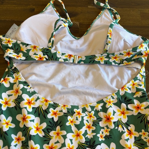 Cupshe Floral One Piece Swimsuit Swim M Yellow Green Cut Out Flattering Black - Picture 7 of 8